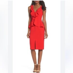 Eliza J Women's V-Neck Ruffle Midi Sheath Dress Red Size 6